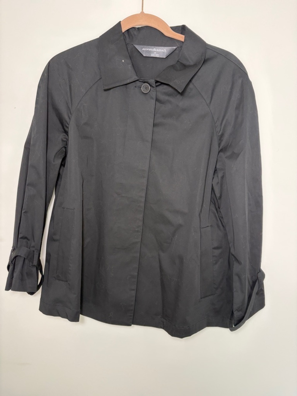 Norma Kamali Black Hidden Button Cotton Jacket - 12 - Black